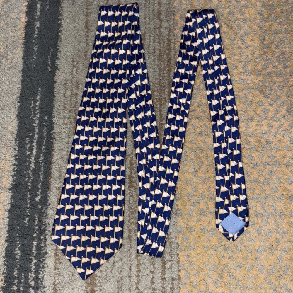 Celine Paris Silk Tie Made in Spain, Cream Waving Flags Necktie Vintage Luxury
